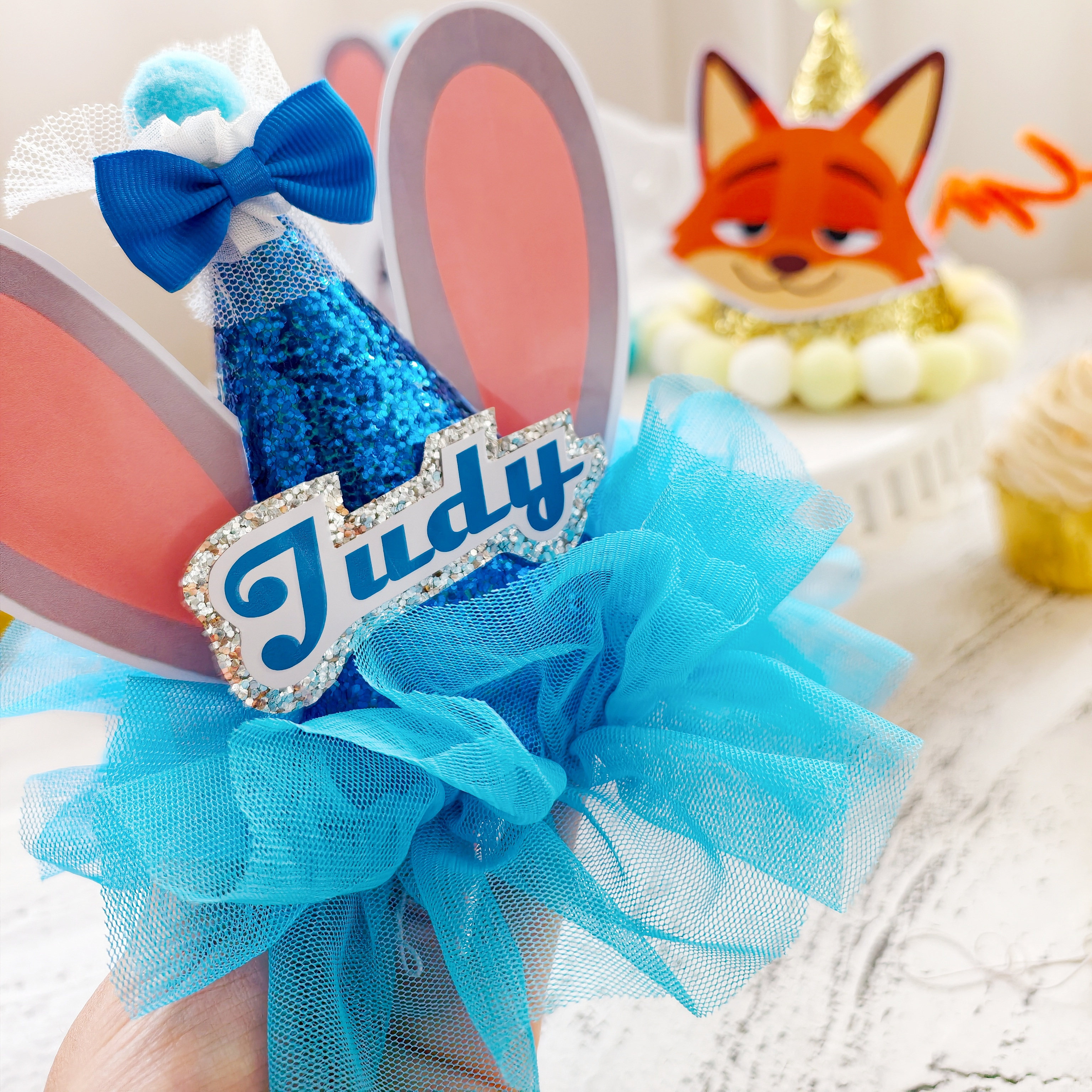 生日宴装扮疯狂动物城朱迪兔子警官生日帽甜品台蛋糕桌派对布置,个性定制/设计服务/DIY,其它日用/装饰定制,淘宝优惠券,粉丝福利购,淘宝优惠卷