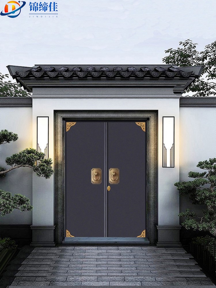 锌合金别墅大门纯铜对开门不锈钢双开四开子母门新中式徽派庭院门