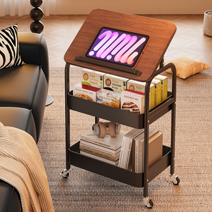 可移动茶几中古风小推车沙发边几床边置物架桌子客厅零食床头柜子