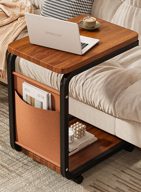 客厅可移动边几两层中古风小推车置物架沙发茶几家用床头柜电脑桌