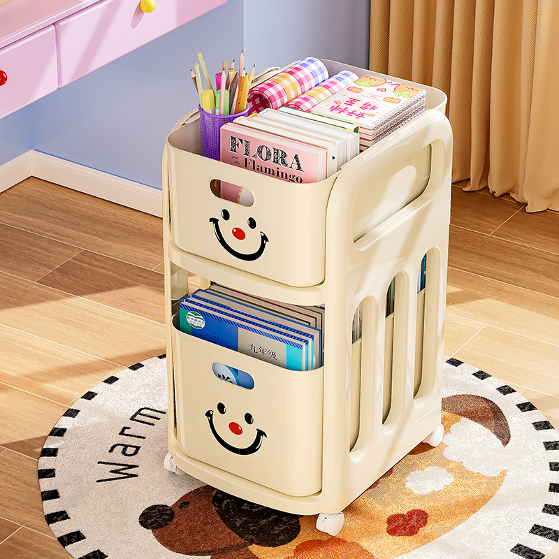 家用收纳客厅小推车置物架床头柜办公室奶油风零食收纳柜移动分层