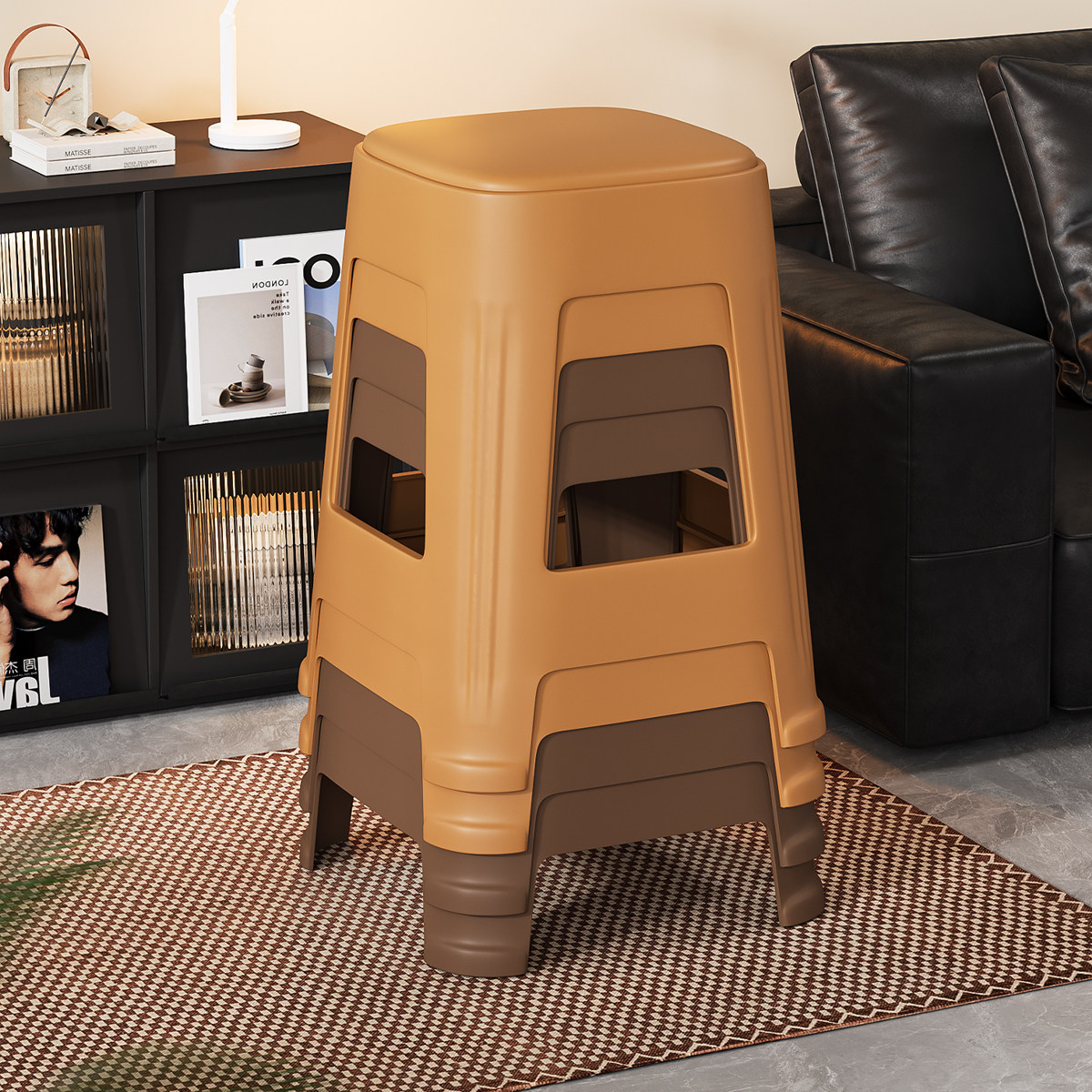 加厚可叠放塑料软包凳子结实耐用新款出租房用家用餐桌待客备用凳