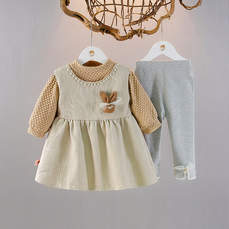 女童公主裙套装2026春季新款女宝宝时髦背心裙春秋儿童裙子三件套