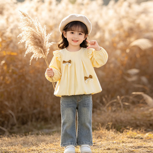 女宝宝长袖上衣裙秋装2026新款女童洋气假背带裙小女孩秋天连衣裙