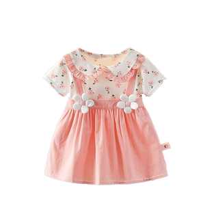 夏季女童碎花连衣裙时髦夏装女宝宝短袖公主裙童装婴儿夏天衣服潮