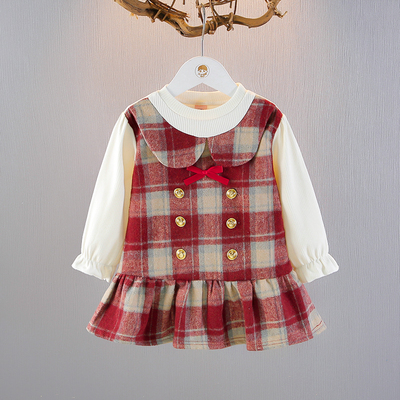 女童长袖格子裙子2025春季女宝宝