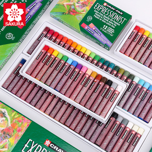 日本Sakura樱花油画棒12色25色36色50色重彩油化棒可水洗幼儿园涂鸦腊笔宝宝画笔套装儿童安全重油彩中粗蜡笔