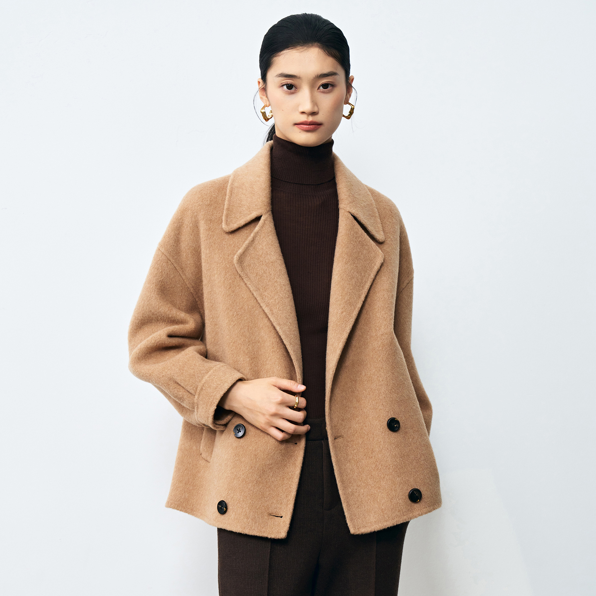 小个子羊驼羊毛双面呢大衣女时尚保暖毛呢夹克外套显高显瘦百搭款