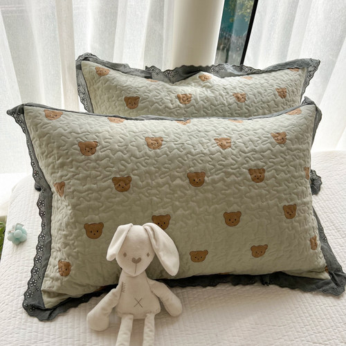 全棉韩版花边绗缝夹棉枕套