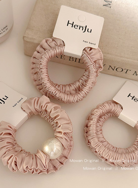 粉色仿珍珠褶皱头绳2026新款高端橡皮筋高弹力耐用发绳发圈头饰品