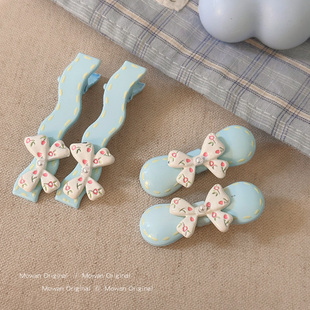 天空蓝色蝴蝶结波点发夹女2026新款高端侧边碎发刘海夹子发卡头饰