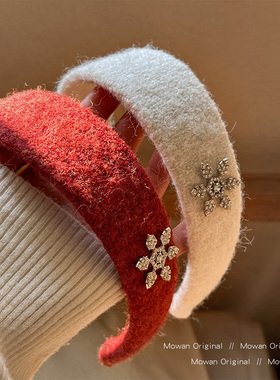 新年红色雪花宽边发箍女款高级感洋气时尚洗脸压发头箍发卡子头饰