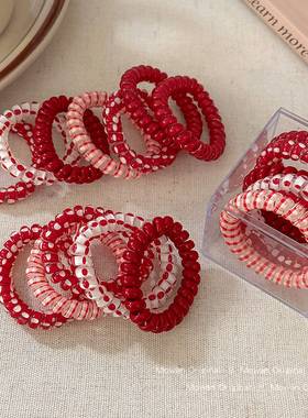 安可拉红色波点头绳2026新款高端橡皮筋高弹力电话线发绳头花发饰