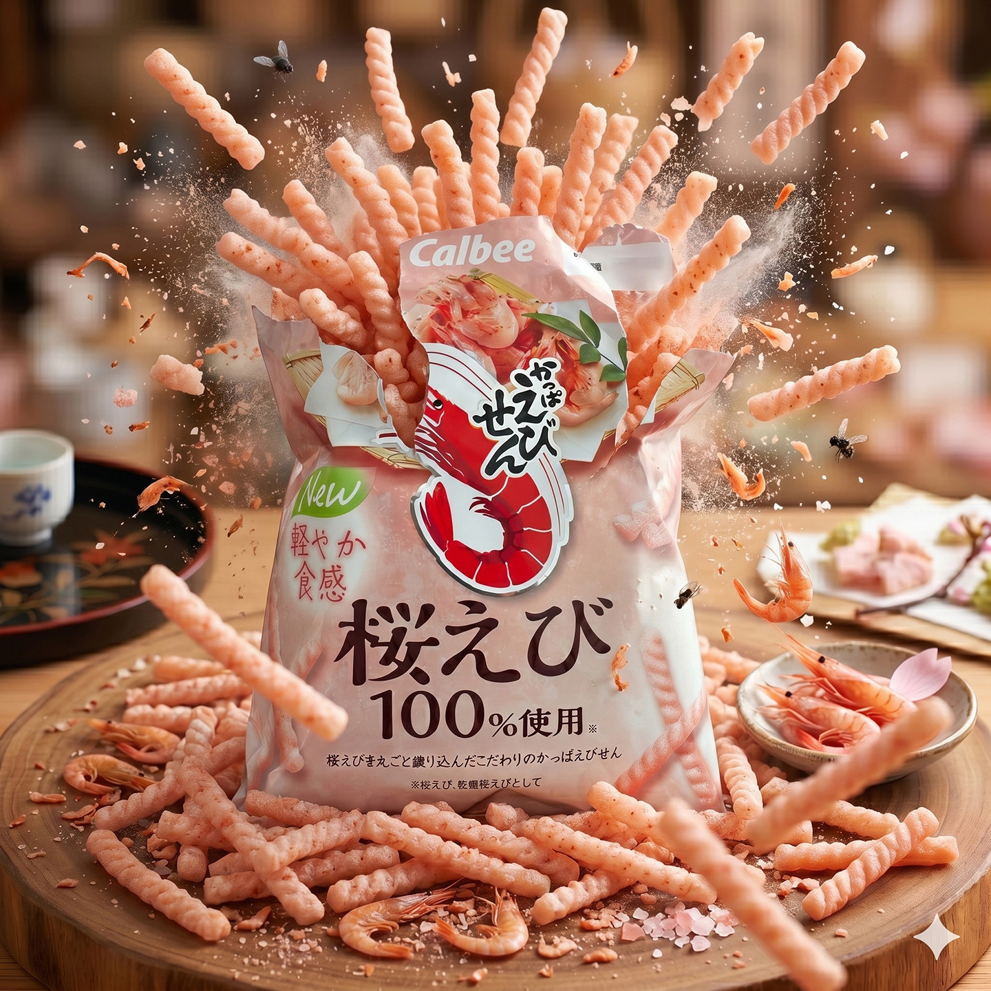 日本进口卡乐比Calbee河童虾条 樱花虾味 酥脆鲜香膨化零食50g
