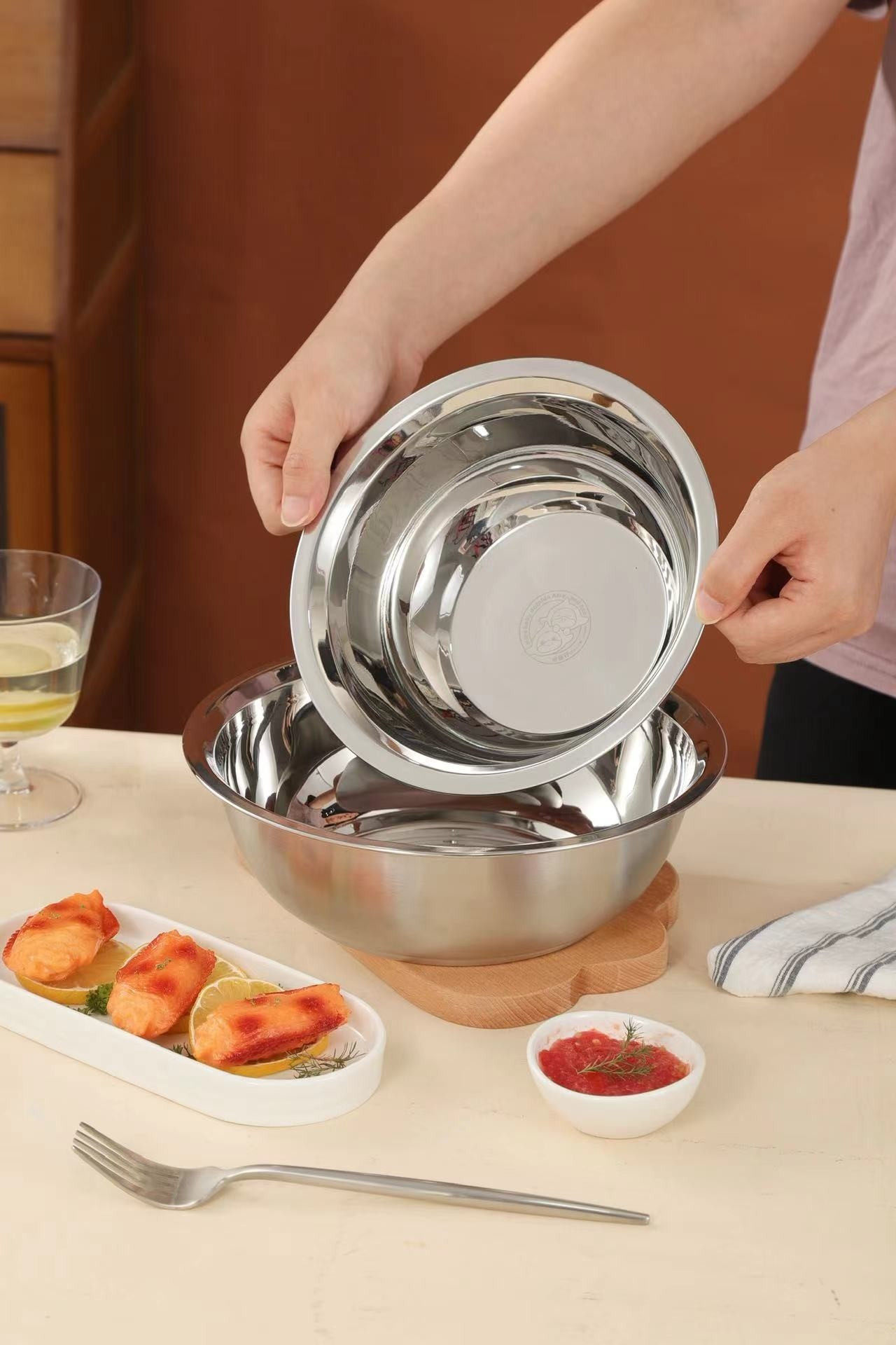 米斯米茵曼304不锈钢盆家用厨房洗菜盆小号加厚多用盆20/24CM正品