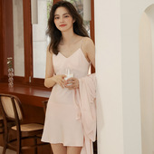 家居服套装 冰丝睡衣女夏吊带睡袍薄款 性感睡裙两件套春秋新款 法式