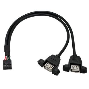 主板9针转USB2.0转接线9Pin转USB扩展线带固定螺丝孔杜邦2.54MM端子9Pin插针转2个USB2.0口数据线带屏蔽USB线