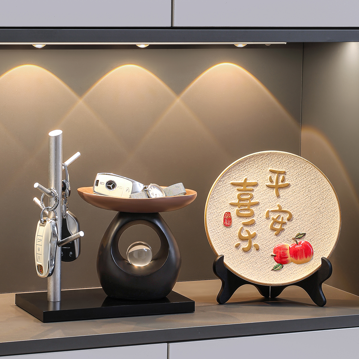 石来运转钥匙收纳玄关摆件装饰品