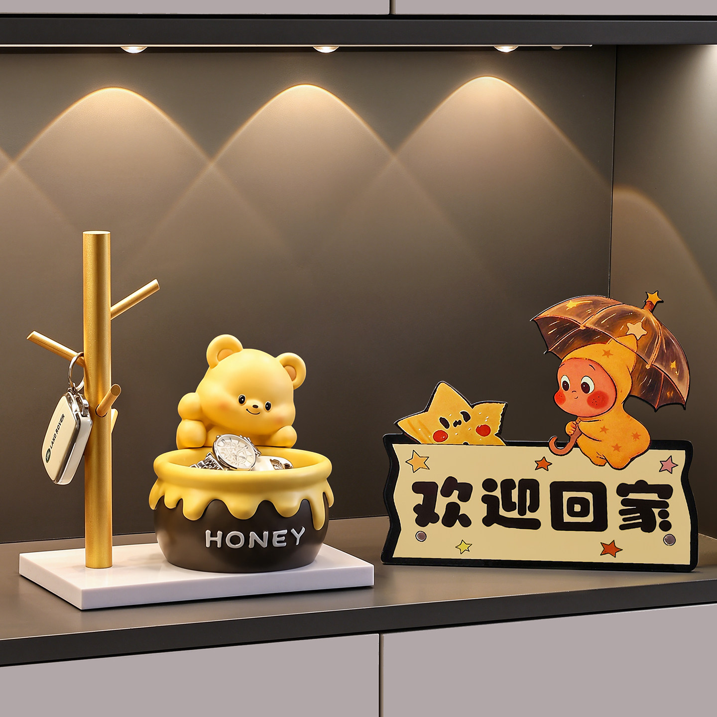 可爱收纳熊星星人玄关装饰摆件图片