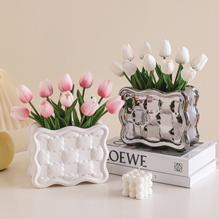 饼干 干花瓶摆件轻奢高档客厅插花创意电视柜餐桌郁金香彷真花瓶