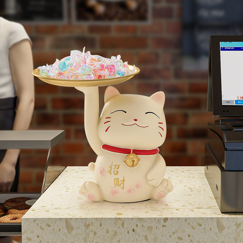 花草堂招财猫摆件开业礼物收银台