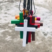 木质十字架项链男女长款 百搭挂饰潮小礼品实木 毛衣链饰品简约时尚