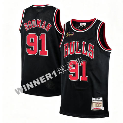 密绣版 公牛队91号 RODMAN 罗德曼球衣 复古篮球服刺绣背心黑色SW