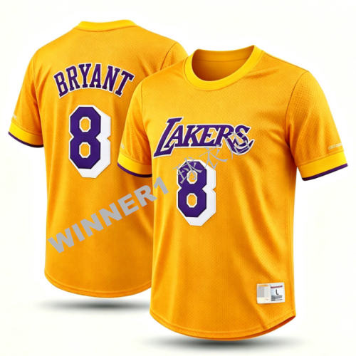 密绣版 洛杉矶湖人 8号 KOBE 科比 黄色短袖刺绣复古球衣网眼SW