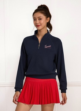 PARFOISTENNIS女士2025春秋半拉链立领网球套头衫刺绣运动卫衣