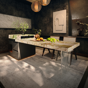 天然奢石一体式可伸缩岛台餐桌冷翡翠奢石透光石定制导台