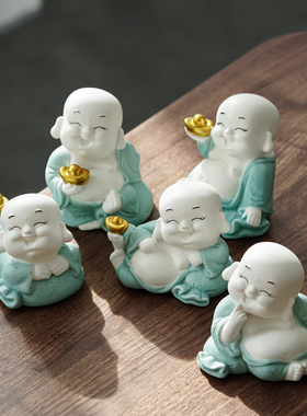陶瓷招财创意弥勒佛禅意摆件弥勒家居桌面摆设中式可爱车载摆件