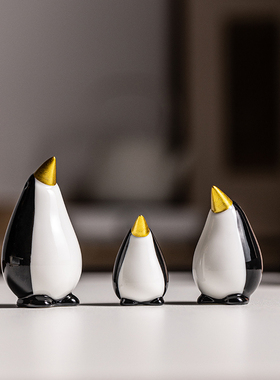陶瓷企鹅动物小摆件家居饰品客厅酒柜书柜博古架装饰品工艺品