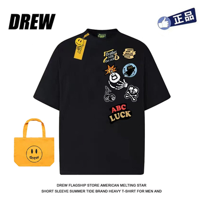 Drew huens美式涂鸦卡通t恤2025新款夏季印花纯棉宽松短袖男女款