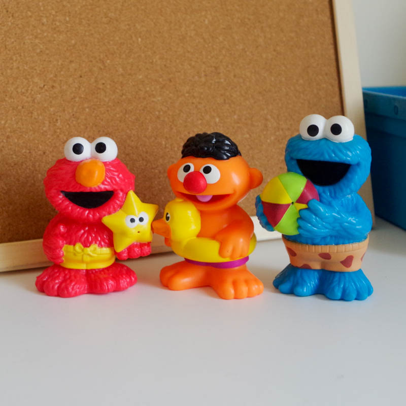 芝麻街洗澡玩具搪胶喷水艾莫饼干怪sesamestreet公仔摆件人偶模型