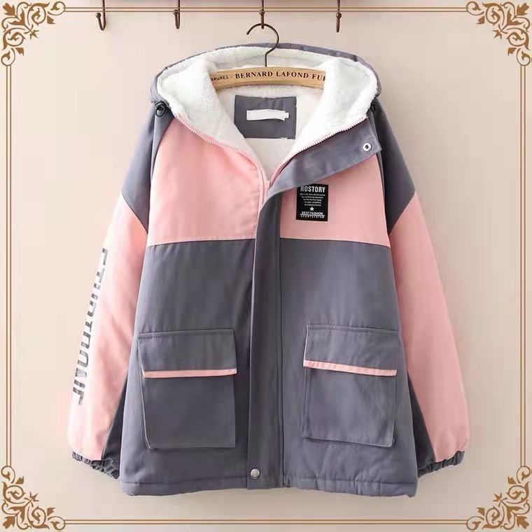 冬季少女孩加绒棉服外套棉袄工装