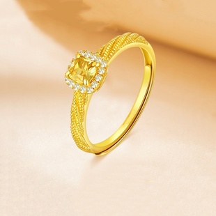 小方糖戒指女神时尚镶钻金包银指环开口调节送女友520礼物