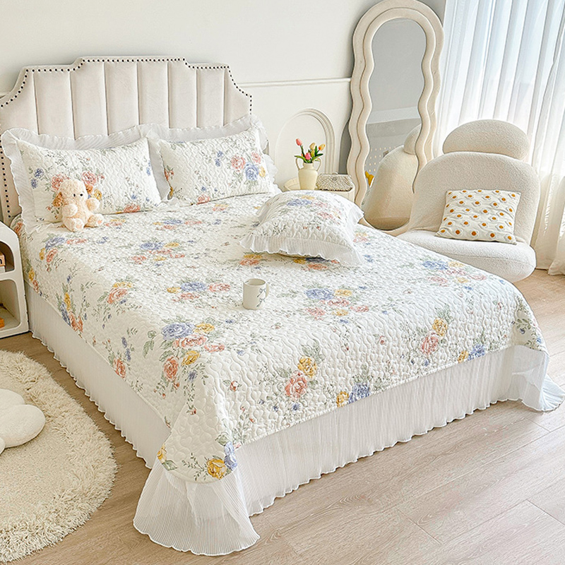 全棉夹棉床盖单件田园公主风床单