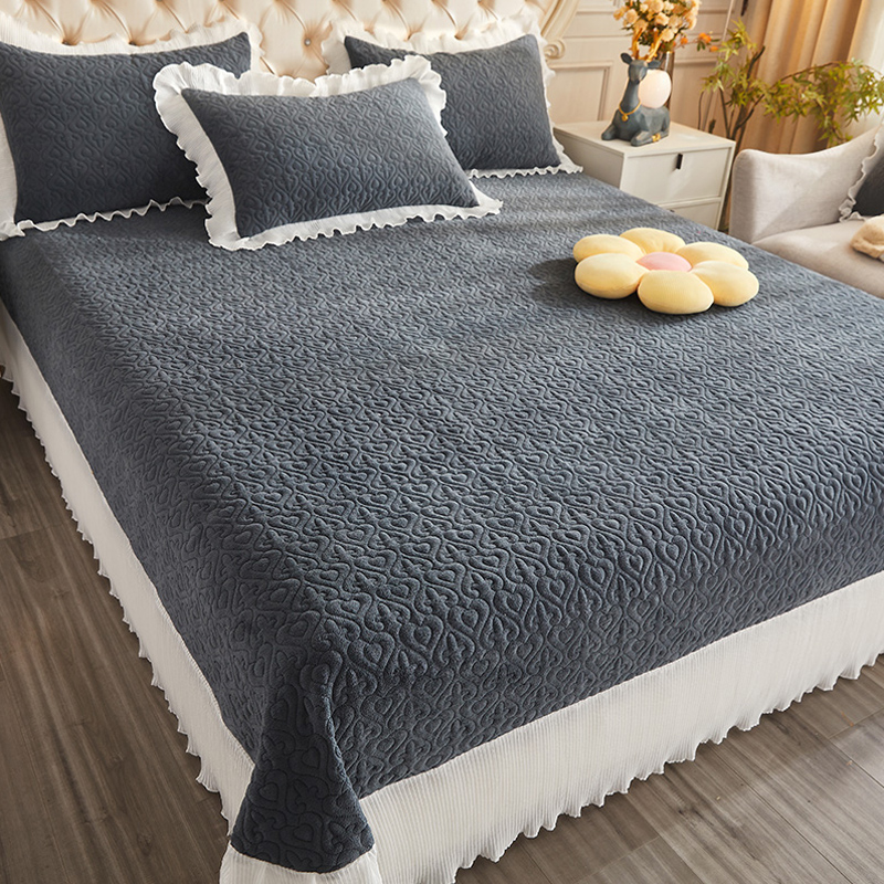 加厚保暖床盖牛奶绒花边公主风