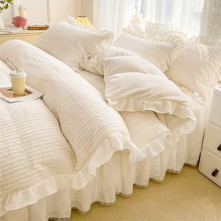 冬季牛奶绒床笠式床裙二合一四件套高级感夹棉加厚被套床罩公主风