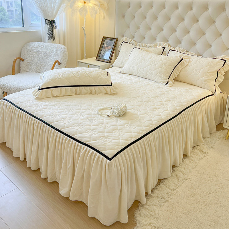 冬季高克重纯色牛奶绒床裙床罩