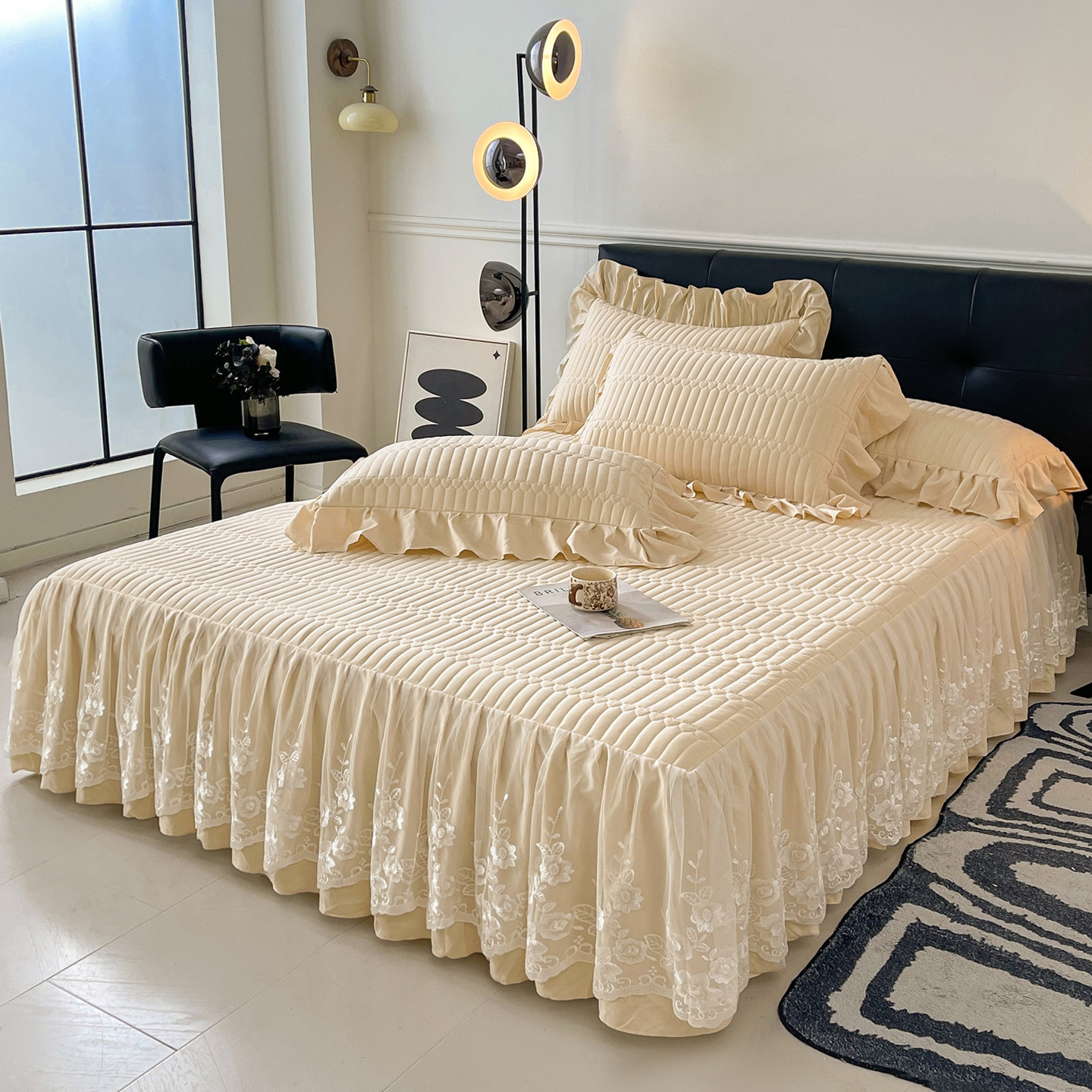 纯色A类夹棉床裙单件公主风高档蕾丝花边床罩床围保护套四季通用,床上用品,床裙,淘宝优惠券,粉丝福利购,淘宝优惠卷