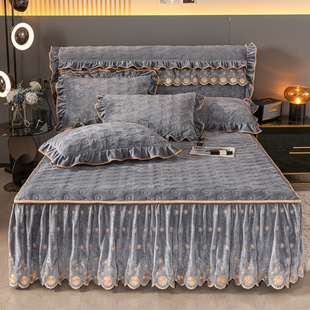 欧式 轻奢床裙水晶绒加厚宝宝绒单件床罩三件套公主风防滑加绒床垫