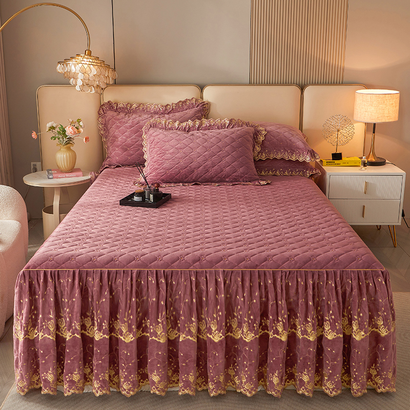 A类保暖宝宝绒夹棉床裙款三件套