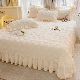 高档婴儿绒床盖单件带裙边加厚保暖夹棉床单三件套铺盖两面用冬季