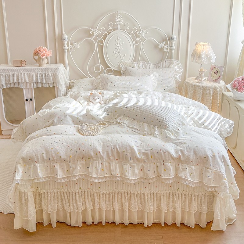 韩版全棉床上四件套夹棉床盖款高级感小碎花纯棉被套床单四季通用