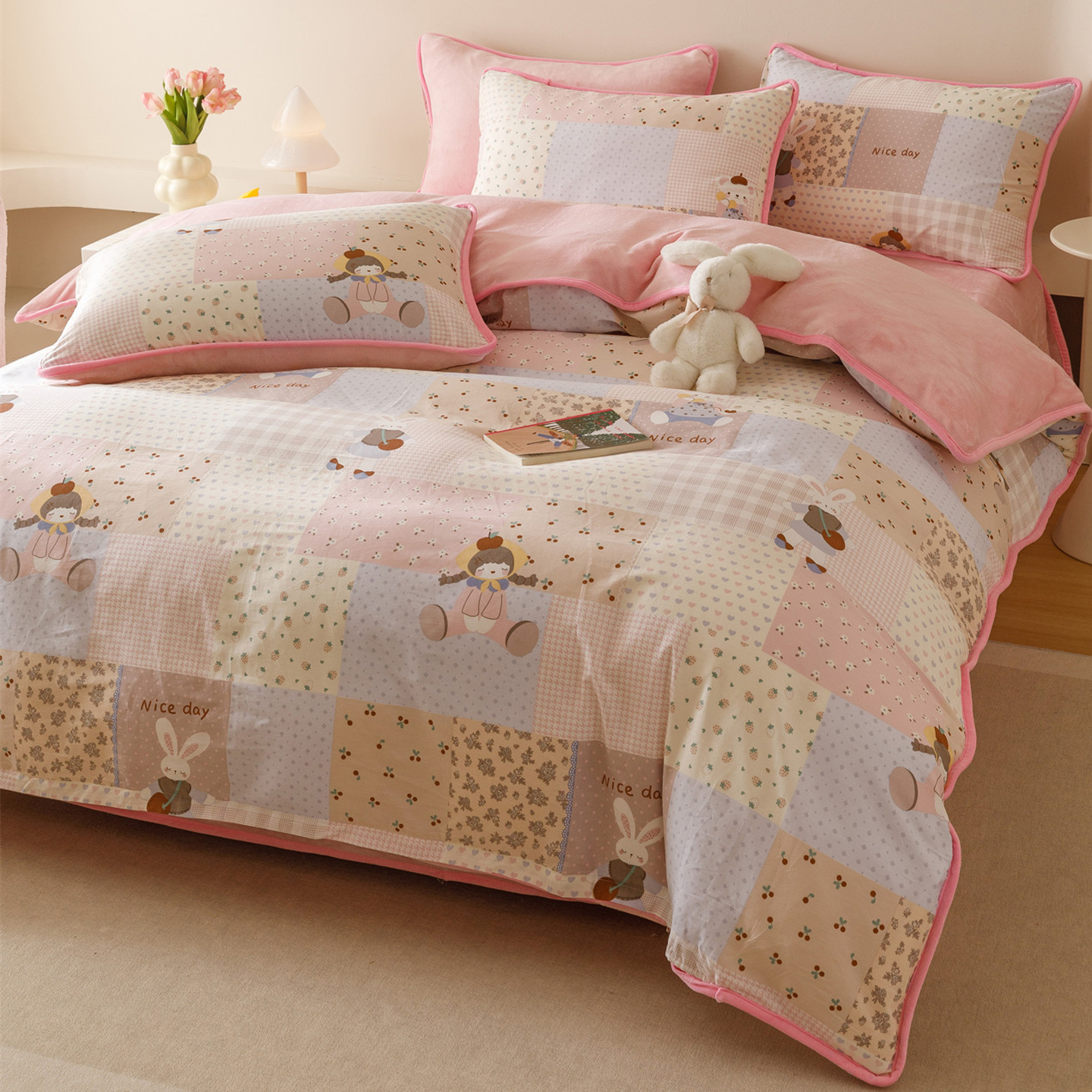 全棉加绒被套一面纯棉单面牛奶绒