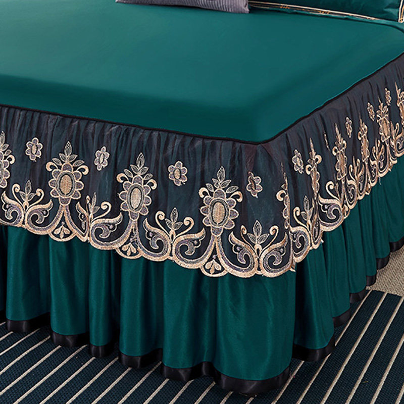 欧式蕾丝花边刺绣带床裙四件套1.5米1.8双人床上防滑防尘床罩床套