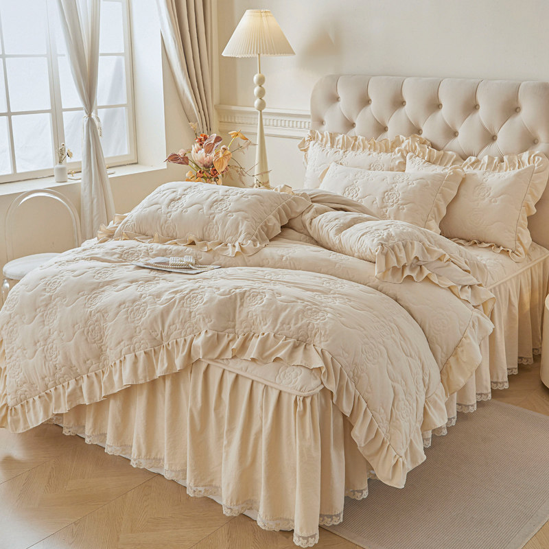 2025新款水洗棉大豆夹棉床裙款四件套荷叶花边公主风被套四季通用,床上用品,床品套件/四件套/多件套,淘宝优惠券,粉丝福利购,淘宝优惠卷