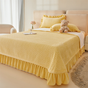 韩式保暖牛奶绒夹棉床盖款三件套秋冬纯色加绒加厚单件榻榻米床单