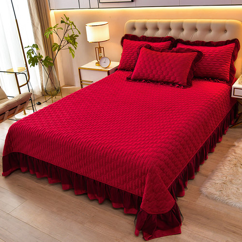 秋冬季水晶绒床盖加厚保暖宝宝绒珊瑚绒夹棉绗缝榻榻米床单三件套